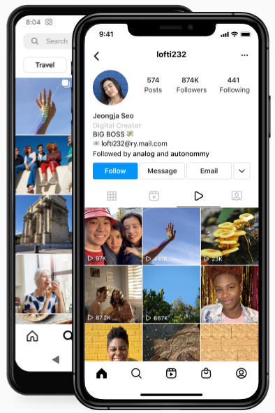 Smartphone com um perfil do instagram aberto.